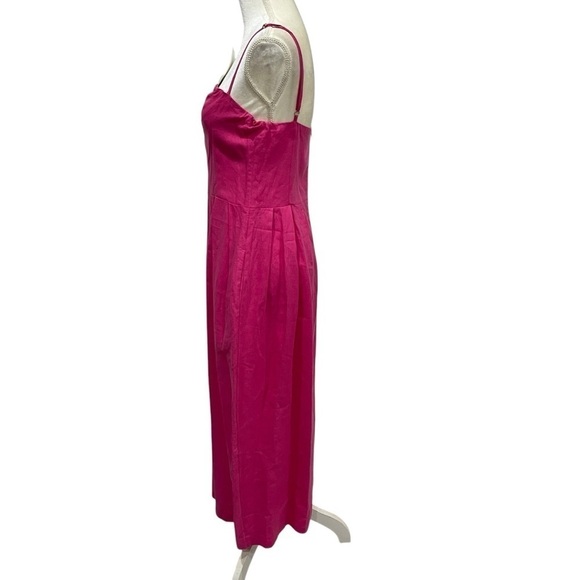 Fanm Mon LORR LINEN LATRICE DRESS Fuchsia Flower Embroidered Pleats Pockets $389 - Picture 7 of 16